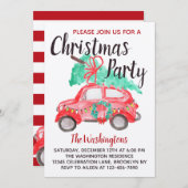 Modernes Aquarell Red Car Lkw Weihnachten Party Einladung (Vorne/Hinten)