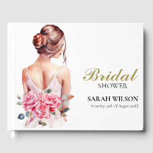 Modernes Aquarell Rosa Hochzeitskleid Brautparty Gästebuch