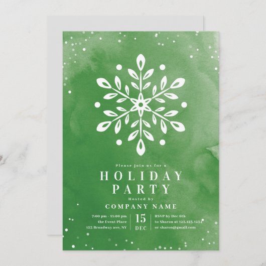 Modernes Aquarell Schneeflocken Grün Weihnachten P Einladung (Vorne/Hinten)