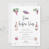 Modernes Aquarell Vino vor Vows Brautparty Einladung (Vorderseite)