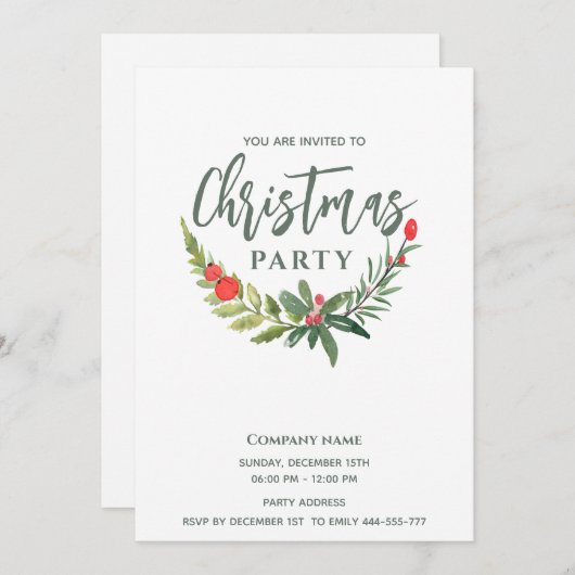 Modernes Aquarell Weihnachtsgrün Weihnachten Party Einladung (Vorne/Hinten)