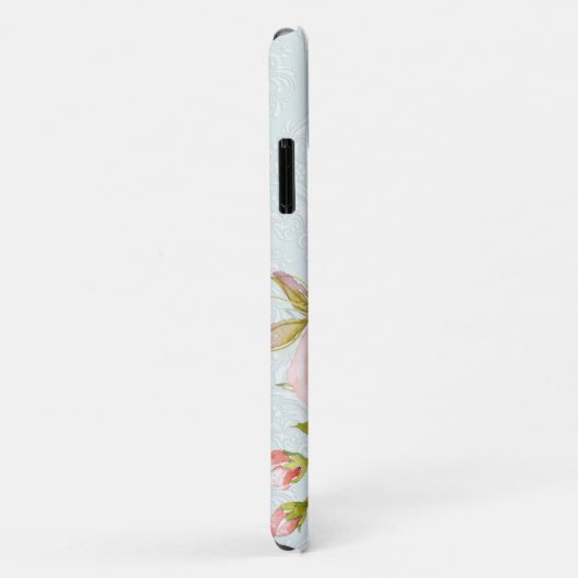 Modernes Aquarellblau in Rosa Rose Foliage Case-Mate iPhone Hülle (Hinten/Rechts)