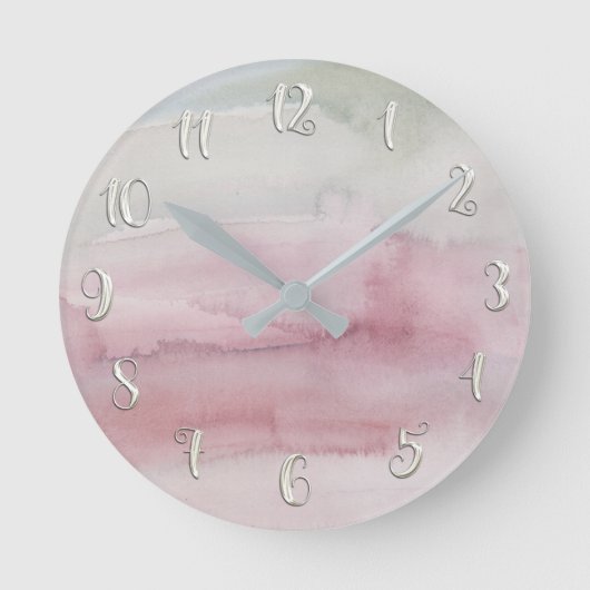 Modernes Aquarellblau Rosa Glam Custom Runde Wanduhr (Vorderseite)