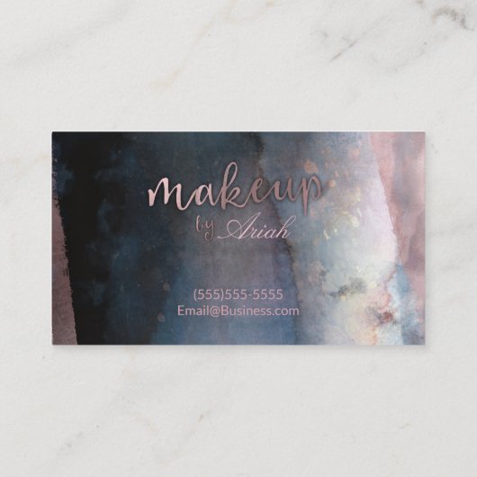 Modernes Aquarellblau & Rose Gold Pink Makeup Visitenkarte (Rückseite)