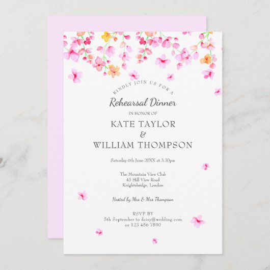 Modernes Aquarellblossom Probe Florenz Abendessen Einladung (Vorne/Hinten)