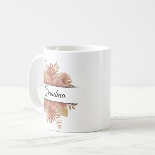 Modernes Aquarellblumenskript-Oma-Foto Kaffeetasse (Vorderseite Links)