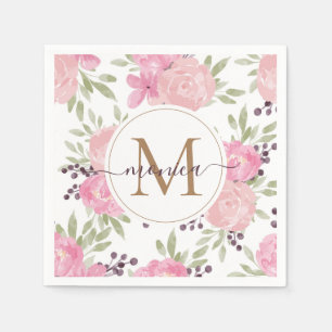 Modernes Aquarellfarben-Gold-Monogramm Name Napole Serviette