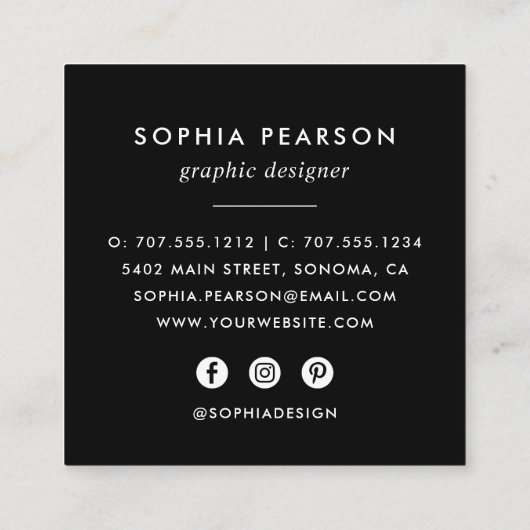 Modernes Aquarellfeld | Soziale Medien Quadratische Visitenkarte (Rückseite)