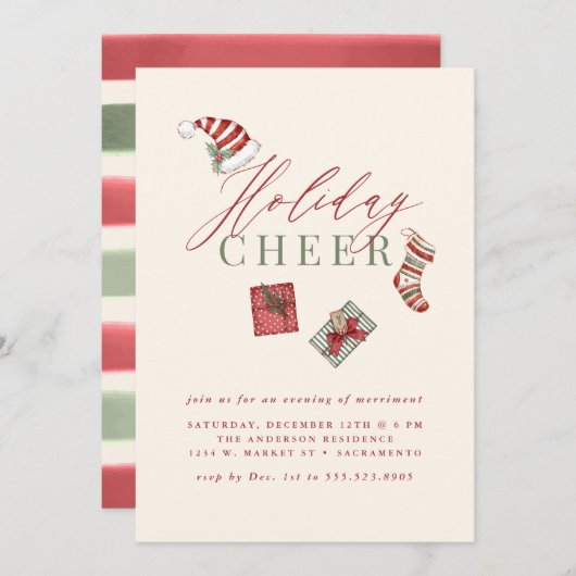 Modernes Aquarellfest Feiertage Feierabend Weihnac Einladung (Vorne/Hinten)