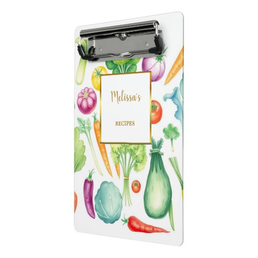 Modernes Aquarellgemüse mit weißem Gold Mini Klemmbrett (Gewinkelt2)