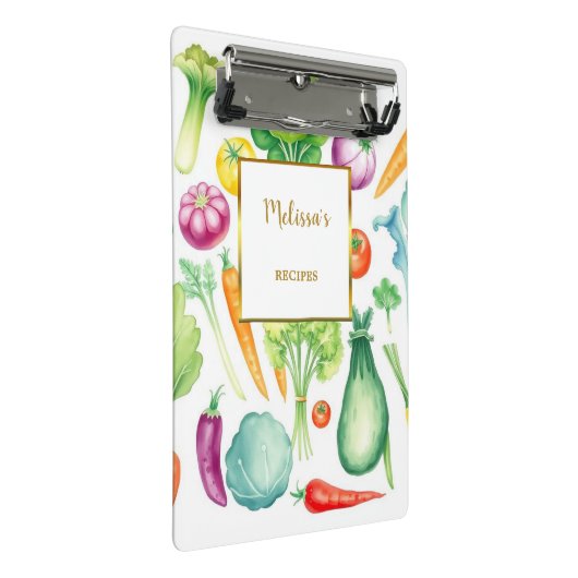 Modernes Aquarellgemüse mit weißem Gold Mini Klemmbrett (Schrägansicht)