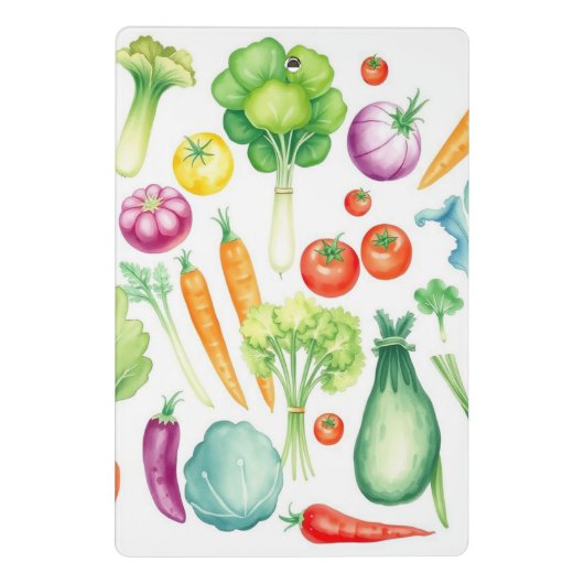 Modernes Aquarellgemüse mit weißem Gold Mini Klemmbrett (Rückseite)