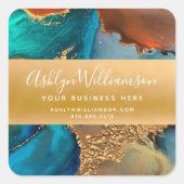 Modernes Aquarellgerät mit türkisfarbenem Goldoran Quadratischer Aufkleber (Vorderseite)