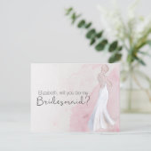 Modernes Aquarellgown "Werden Sie meine Brautjungf Einladung (Stehend Vorderseite)