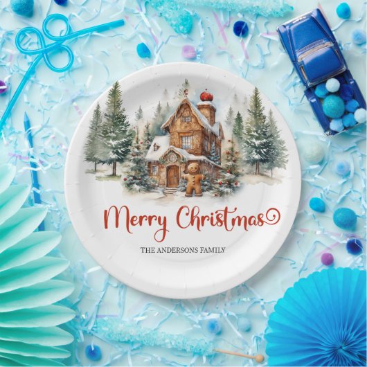 Modernes Aquarellhaus im Wald Pappteller (Party)