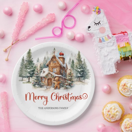 Modernes Aquarellhaus im Wald Pappteller (Party)