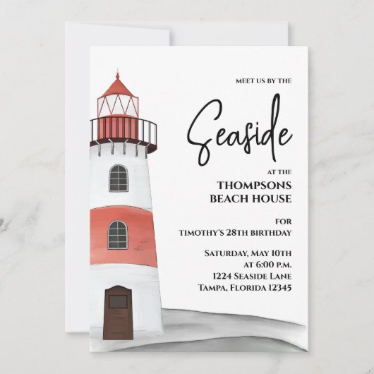 Modernes Aquarellküste Nautic Light House Einladung (Vorderseite)