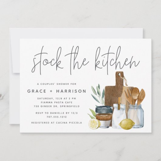 Modernes Aquarellmaterial Die Küche Paare Dusche Einladung (Vorderseite)