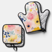 Modernes Aquarellmuster Ofenhandschuh & Topflappen-Set (Vorderseite/Rückseite)