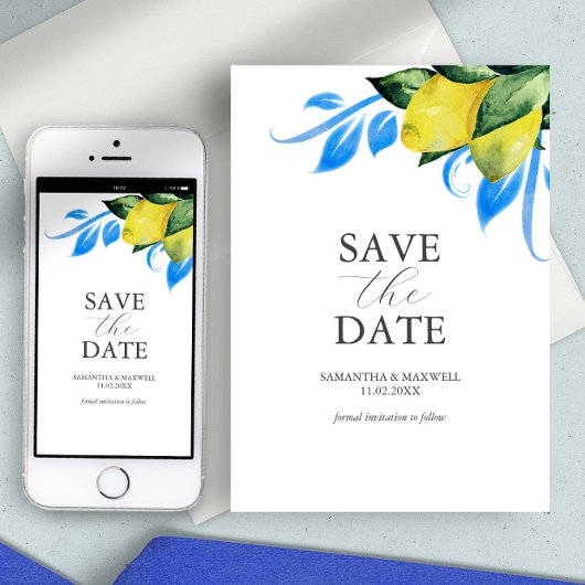 Modernes Aquarellon Lemon Mittelmeer Save The Date