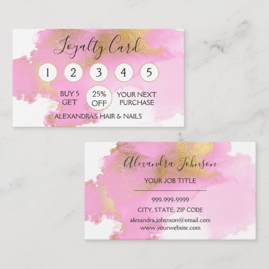 Modernes Aquarellpinken und Goldröckchen Loyalität Treuekarte (Vorne/Hinten)