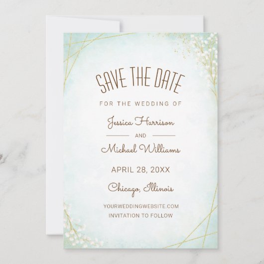 Modernes Aquarellriss Twig Bloom Geometrisches Fot Save The Date (Rückseite)