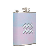 Modernes Aquarius-Zeichen auf Perlmutt Flachmann (Rechts)