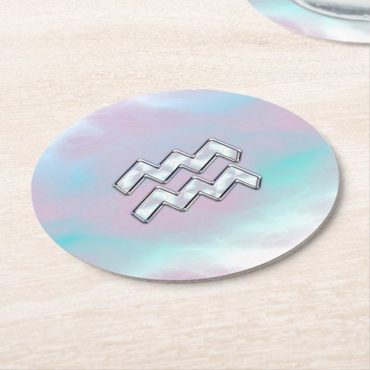 Modernes Aquarius-Zeichen auf Perlmutt Runder Pappuntersetzer (Angewinkelt)