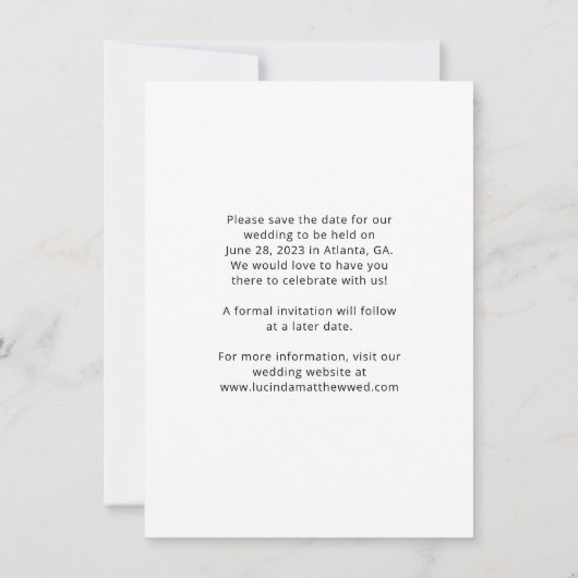 Modernes Arch Boho Hochzeit rettet das Datum (Rückseite)