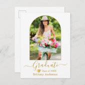 Modernes Arch Calligraphy Foto Gold Cap Abschluss Postkarte (Vorne/Hinten)