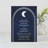 Modernes Arch Celestial Moon Stars Foto Hochzeit Einladung (Stehend Vorderseite)