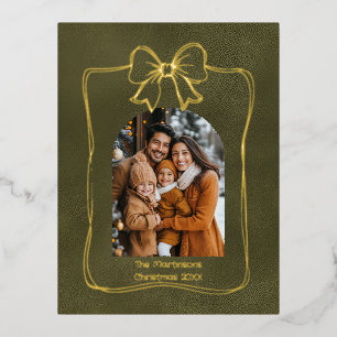 Modernes Arch Family Foto und Bow Weihnachten Folien Feiertagspostkarte
