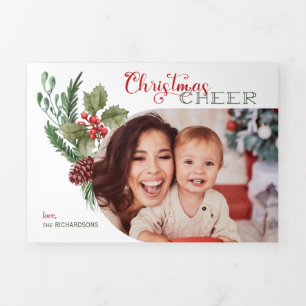 Modernes Arch Floral Weihnachten Chefskript-Foto Dreifach Gefaltete Urlaubskarte