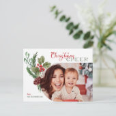 Modernes Arch Floral Weihnachten Chefskript-Foto Postkarte (Stehend Vorderseite)