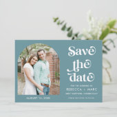 Modernes Arch-Foto Aquamarine Hochzeit retten das Save The Date (Stehend Vorderseite)