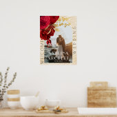 Modernes Arch Foto Burgund Blumenzwiebelhochzeit Poster (Küche)