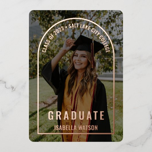 Modernes Arch Foto Chic Grad Party Folieneinladung (Vorderseite)