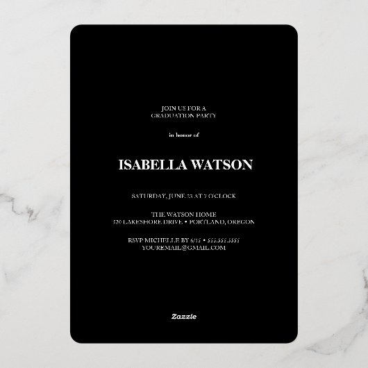 Modernes Arch Foto Chic Grad Party Folieneinladung (Rückseite)