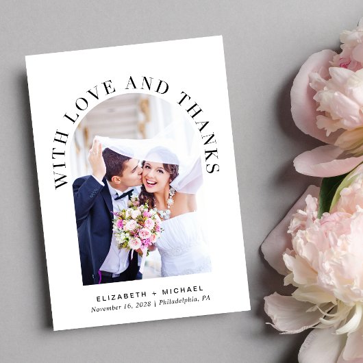 Modernes Arch Foto Dusty Blue Wedding Dankeskarte