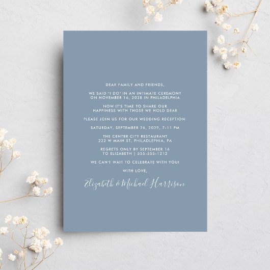 Modernes Arch Foto Dusty Blue Wedding Empfang Einladung