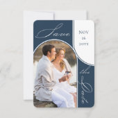 Modernes Arch Foto Elegante Kalligrafie Navy Blue Save The Date (Vorderseite)