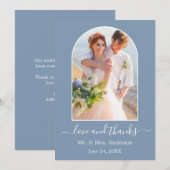 Modernes Arch-Foto Frame Dusty Blue Wedding Dankeskarte (Vorne/Hinten)