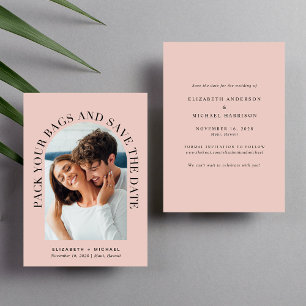 Modernes Arch Foto Hochzeit in Urlaubsort Rose Save The Date