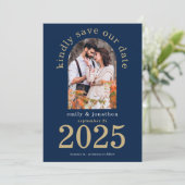 Modernes Arch Foto Hochzeit Navy Blue Save The Date (Stehend Vorderseite)