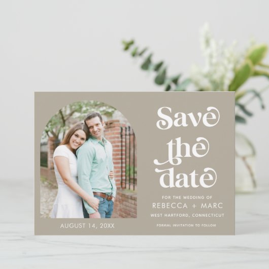 Modernes Arch-Foto Hochzeit rettet das Datum Save The Date (Stehend Vorderseite)