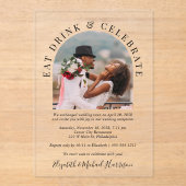 Modernes Arch Foto Hochzeitsempfang Acryleinladungen (Vorderseite)