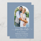 Modernes Arch-Foto mit dunkelblauem Rahmen Save The Date (Vorne/Hinten)