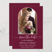 Modernes Arch-Foto-Rahmen Burgundy Save The Date (Vorne/Hinten)