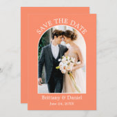 Modernes Arch Frame Foto Coral Save The Date (Vorne/Hinten)