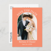 Modernes Arch Frame Foto Coral Save the Date Postkarte (Vorne/Hinten)